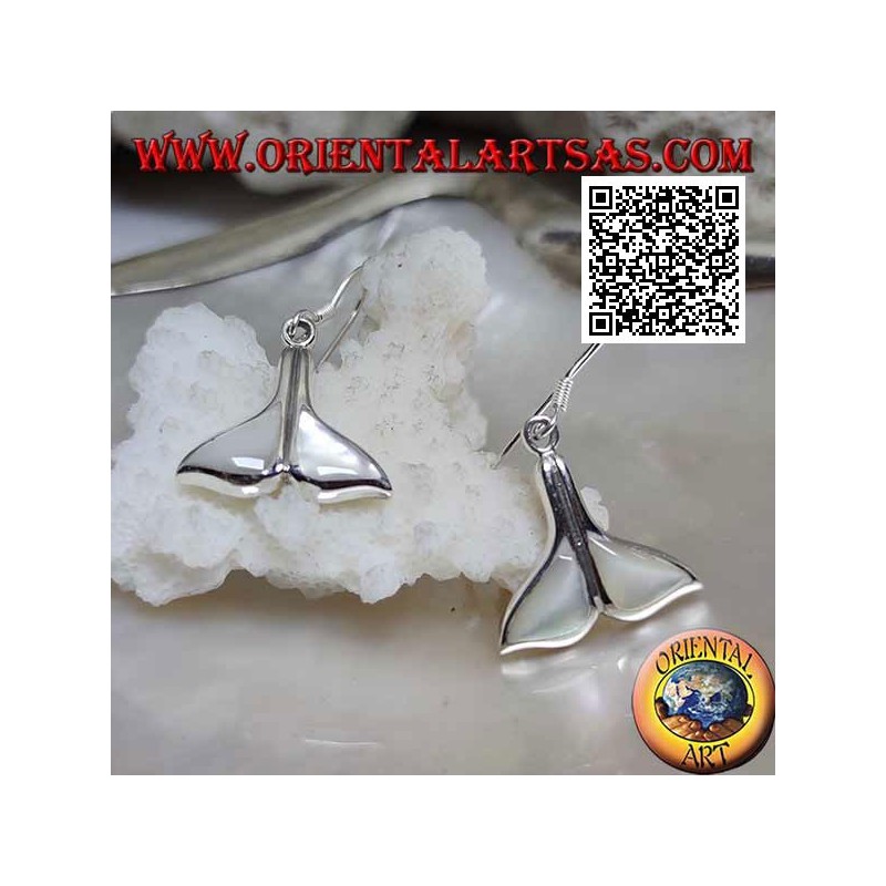 Boucles d'oreilles en argent en forme de queue de baleine avec nacre