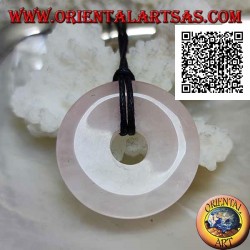 Ciondolo di quarzo rosa a forma di ciambella da 28 mm. di diametro Ø completo cordoncino 