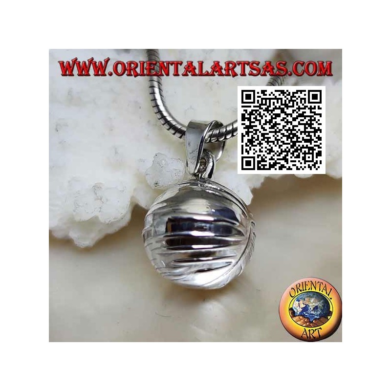 Ciondolo in argento "Chiama Angeli" liscio con linee orizzontali (Ø 14 mm.)