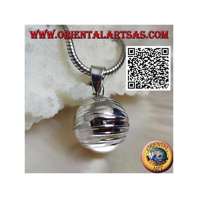 Ciondolo in argento "Chiama Angeli" liscio con linee orizzontali (Ø 14 mm.)