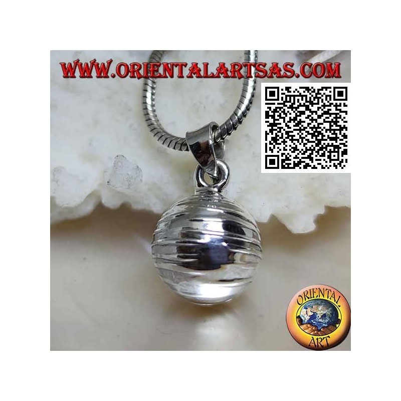 Ciondolo in argento "Chiama Angeli" liscio con linee orizzontali (Ø 14 mm.)