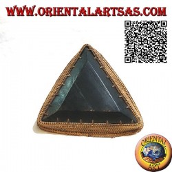 Lombok triangular tray valet tray in mahogany wood, wicker edge and mother-of-pearl inlays (small)