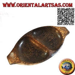Pocket emptier oval tray with double compartment in coconut wood
