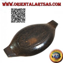 Pocket emptier oval tray with double compartment in coconut wood