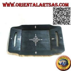 Vaciador de bolsillo Lombok bandeja rectangular en madera de caoba con asas e incrustaciones de nácar