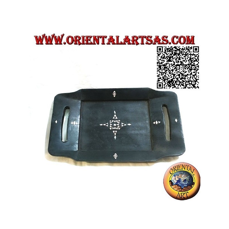 Vaciador de bolsillo Lombok bandeja rectangular en madera de caoba con asas e incrustaciones de nácar