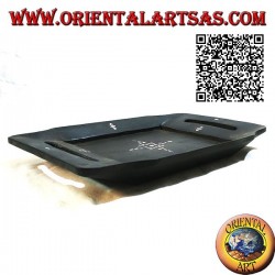 Pocket emptier Lombok rectangular tray in mahogany wood with handles and mother-of-pearl inlays