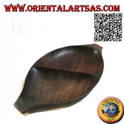 Pocket emptier oval tray with double compartment in teak wood