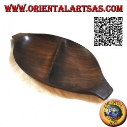 Pocket emptier oval tray with double compartment in teak wood