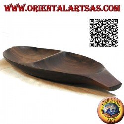 Plateau ovale vide poche avec double compartiment en bois de teck