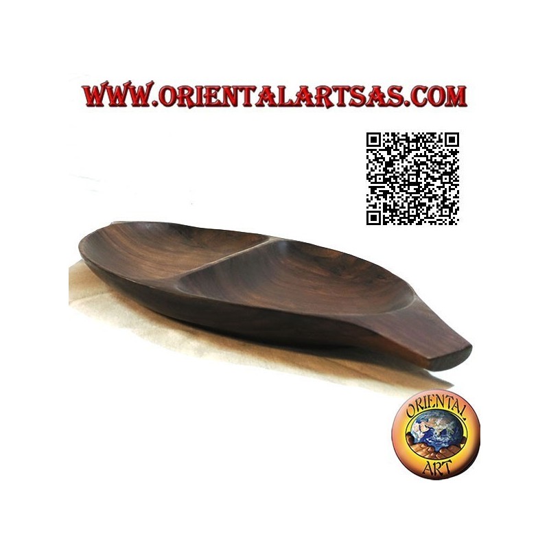 Plateau ovale vide poche avec double compartiment en bois de teck