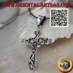 Silver Byzantine cross pendant with openwork decoration and lily-shaped terminations