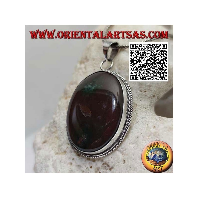 Colgante de plata con gran jaspe rojo brechado ovalado rodeado de tejido