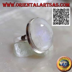 Silver ring with oval moonstone large oval cabochon on smooth