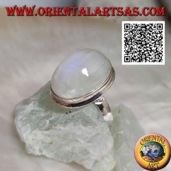 Anillo de plata con piedra de luna ovalada gran cabujón ovalado sobre liso