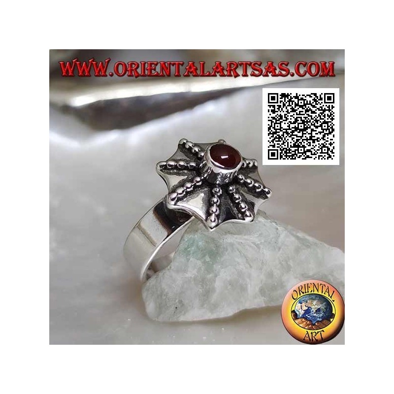 Anello in argento a forma di ombrello pagoda con corniola tonda centrale