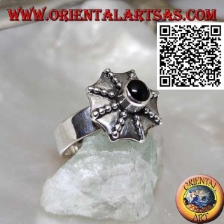 Bague en argent en forme de parapluie pagode avec onyx rond central