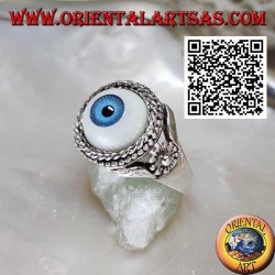 Anillo de plata con ojo con pupila azul rodeada de entretejidos