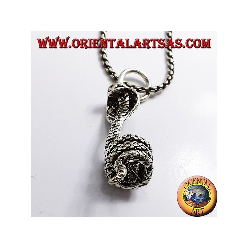 Ciondolo Cobra Arrotolato Argento 925 | Oriental Art