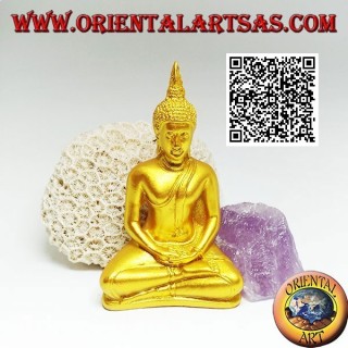 Sculpture de Bouddha "Dhyana Mudra - symbole de méditation et de sagesse" sur l'autel en résine (dorée) 10 cm