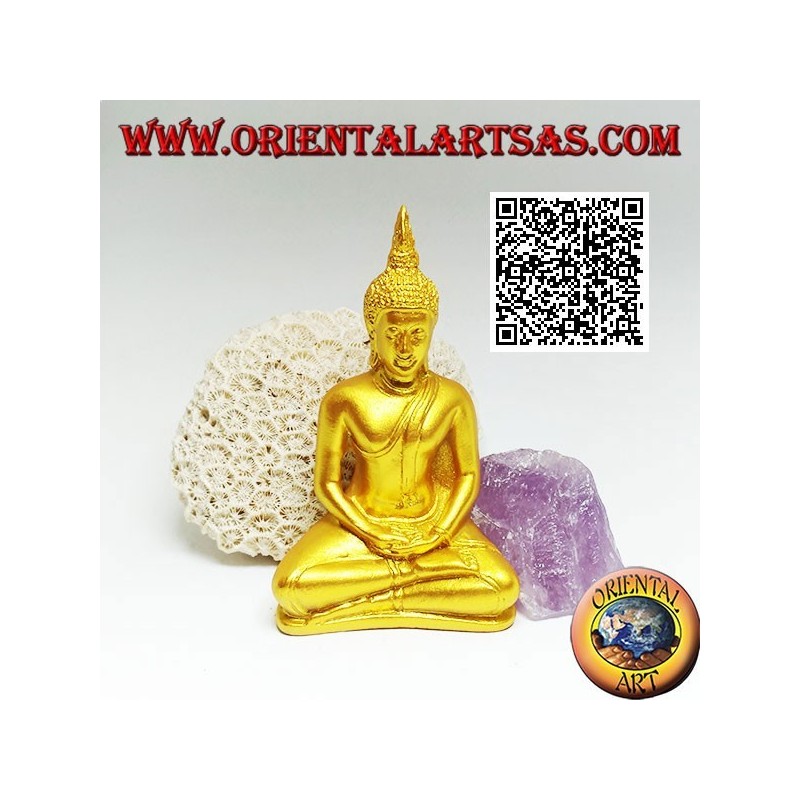 Sculpture de Bouddha "Dhyana Mudra - symbole de méditation et de sagesse" sur l'autel en résine (dorée) 10 cm