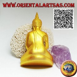 Buddha-Skulptur "Dhyana Mudra - Symbol für Meditation und Weisheit" auf dem Altar in Harz (golden) 10 cm