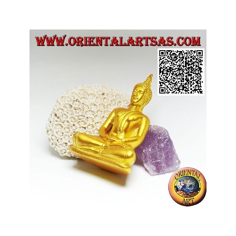 Buddha-Skulptur "Dhyana Mudra - Symbol für Meditation und Weisheit" auf dem Altar in Harz (golden) 10 cm