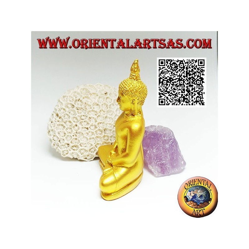 Sculpture de Bouddha "Dhyana Mudra - symbole de méditation et de sagesse" sur l'autel en résine (dorée) 10 cm