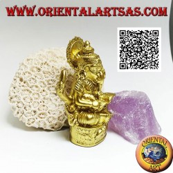 Sculpture de Ganesh "le Dieu éléphant" assis avec livre et halo, en résine (doré 8 cm)