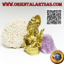 Escultura de Ganesh "el Dios elefante" sentado con libro y halo, en resina (dorado 8 cm)