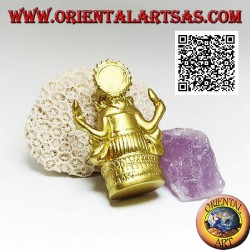 Escultura de Ganesh "el Dios elefante" sentado con libro y halo, en resina (dorado 8 cm)