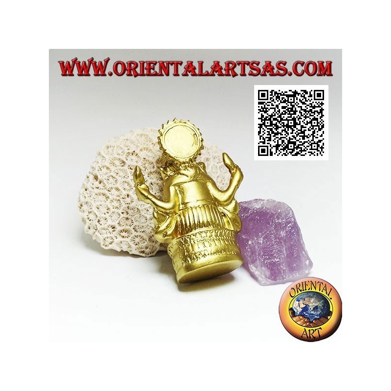 Ganesh Skulptur "Der Elefantengott" sitzt mit Buch und Heiligenschein, in Harz (golden 8 cm)