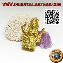 Sculpture de Ganesh "le Dieu éléphant" assis avec livre et halo, en résine (doré 8 cm)
