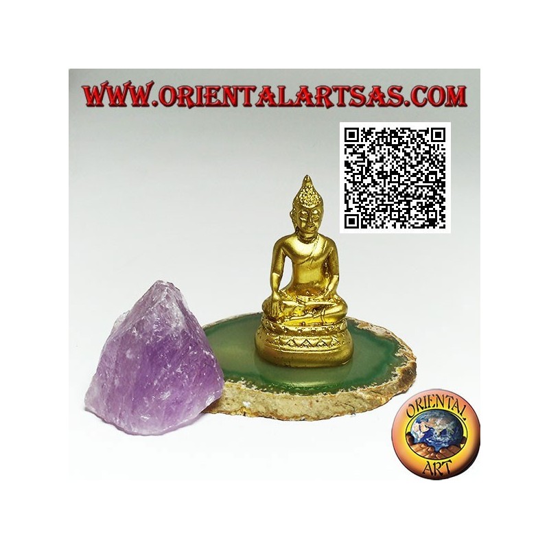 Scultura Buddha "Bhumisparsha Mudra - Sottomettendo il demone Mara" in resina (dorato) 6 cm