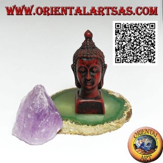 Testa di Buddha (colui che si è illuminato/risvegliato alla realtà ultima) in resina, color noce da 7,5 cm
