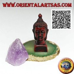 Kopf Buddhas (derjenige, der zur ultimativen Realität erleuchtet / erweckt wird) in Harz, 7,5 cm Walnussfarbe