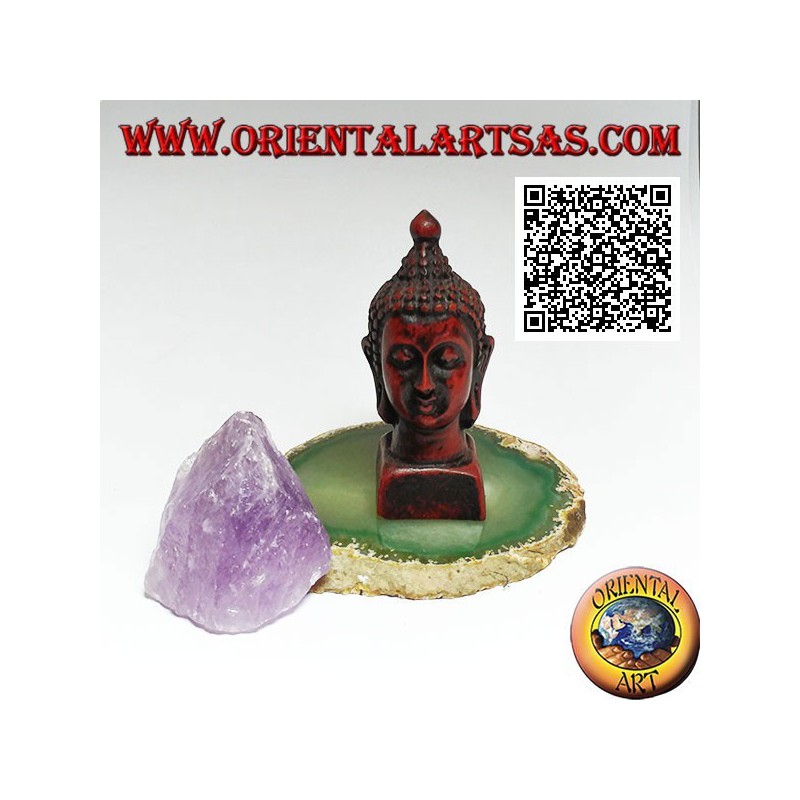 Tête de Bouddha (celui qui est éclairé / éveillé à la réalité ultime) en résine, 7,5 cm couleur noyer