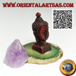 Tête de Bouddha (celui qui est éclairé / éveillé à la réalité ultime) en résine, 7,5 cm couleur noyer