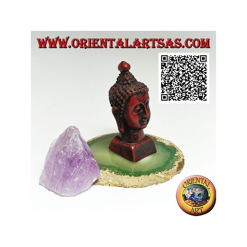Head of Buddha (the one who is enlightened / awakened to the ultimate reality) in resin, 7.5 cm walnut color