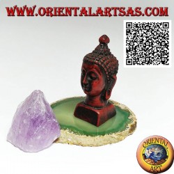 Head of Buddha (the one who is enlightened / awakened to the ultimate reality) in resin, 7.5 cm walnut color