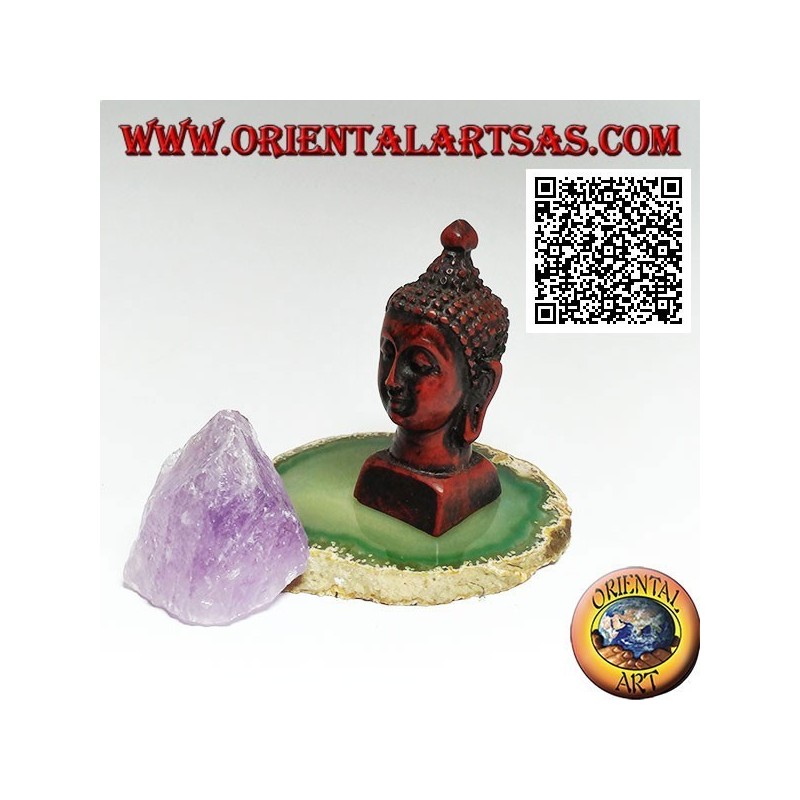 Kopf Buddhas (derjenige, der zur ultimativen Realität erleuchtet / erweckt wird) in Harz, 7,5 cm Walnussfarbe