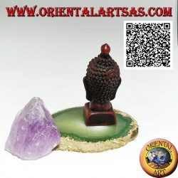 Kopf Buddhas (derjenige, der zur ultimativen Realität erleuchtet / erweckt wird) in Harz, 7,5 cm Walnussfarbe