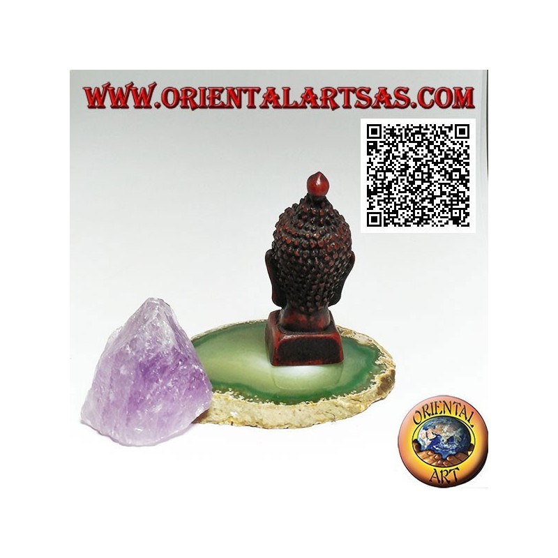 Kopf Buddhas (derjenige, der zur ultimativen Realität erleuchtet / erweckt wird) in Harz, 7,5 cm Walnussfarbe