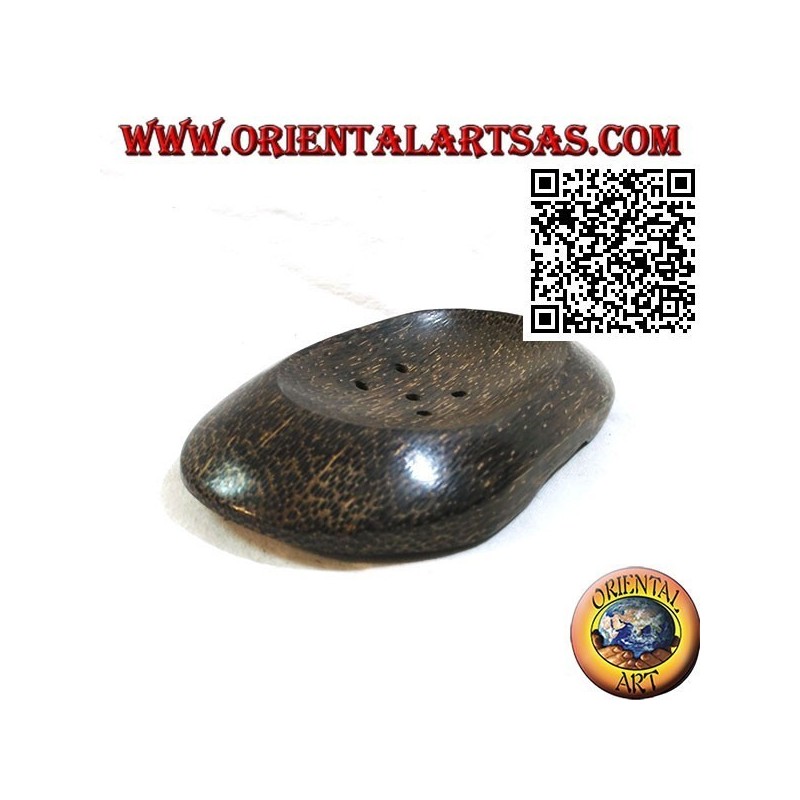 Portasapone ovale in stile orientale in legno di cocco