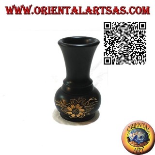 Vaso portafiori ad ampolla con fiore inciso a mano in legno di mogano da 15 cm