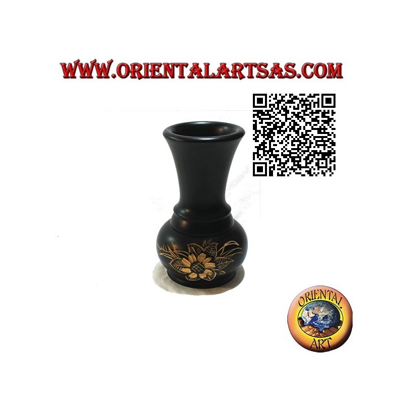 Vaso portafiori ad ampolla con fiore inciso a mano in legno di mogano da 15 cm