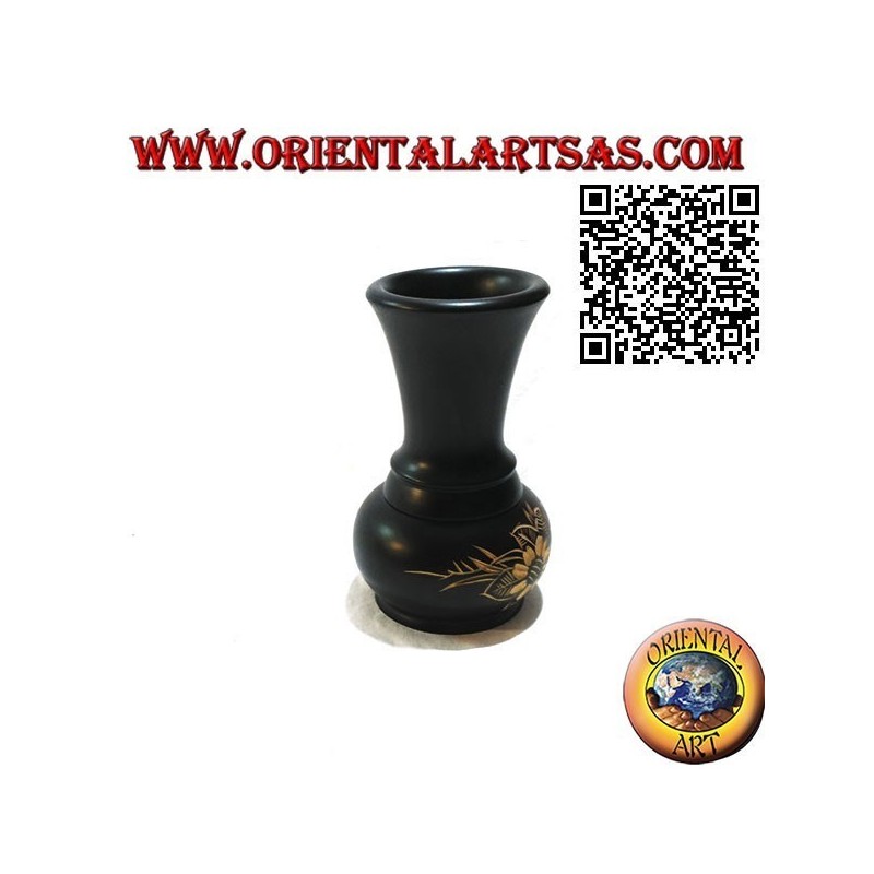 Vase à fleurs ampoule avec fleur gravée à la main en bois d'acajou de 15 cm