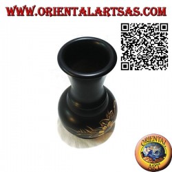 Vase à fleurs ampoule avec fleur gravée à la main en bois d'acajou de 15 cm