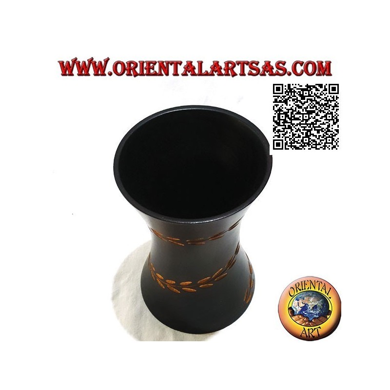 Konkave Zylinderblumenvase mit handgravierter Blumenlinie aus Mahagoniholz ​​von 15 cm