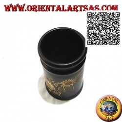 Cylindrical pen holder in mahogany wood with a pair of 12 cm hand engraved sunflowers
